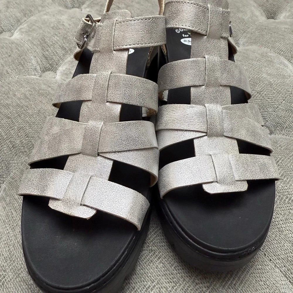 DR. SCHOLL’S Check It Out Platform Sandals Silver and Black Chunky Lug Sole Sz 8